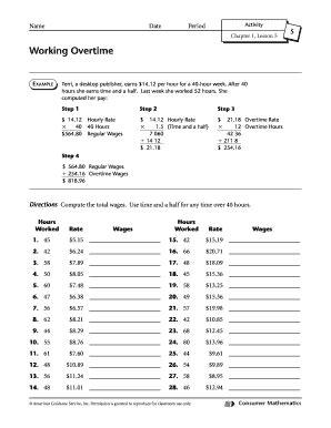 Working overtime workbook activity chapter 1 lesson 5 answer key.  Add the...