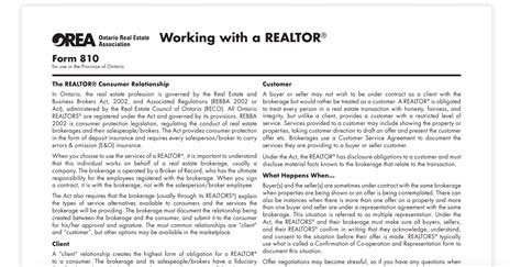 Working with a Realtor Orea FORM 810 Fully Explained
