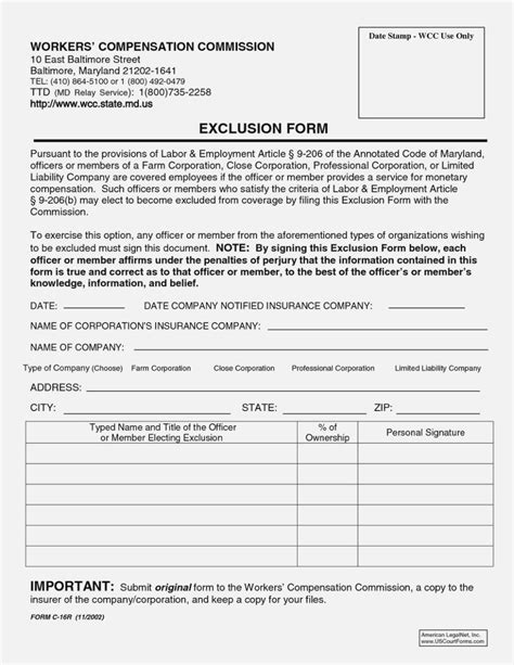 Workmans Comp Exclusion Form Universal Network