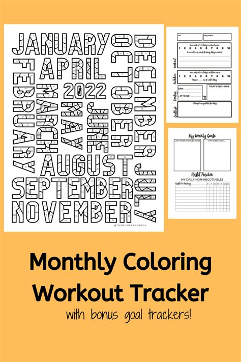 Workout Coloring Calendar Pdf