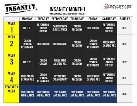 Workout calendar for insanity program. 