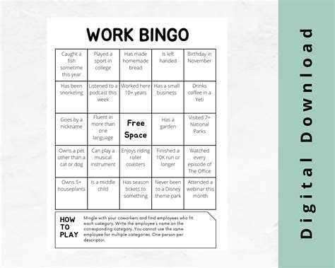 Workplace Bingo - Etsy