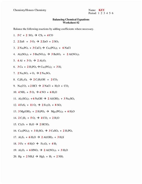 Worksheet 111 Reactions Chemical Answers