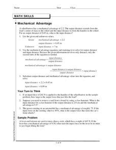 Worksheet 19 Math Skills Mechanical Advantage Answers Simple Math