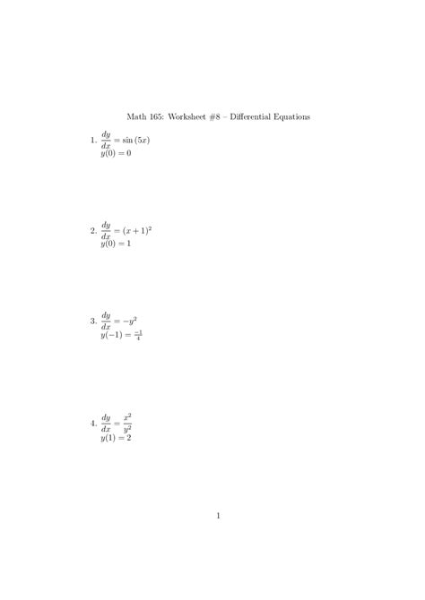 Worksheet 8 Problems Differential Equation MATH 165 Study
