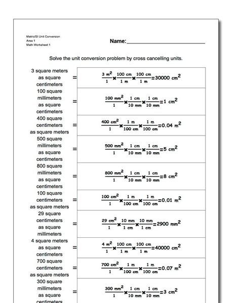 Worksheet Answer Conversion With Unit Key