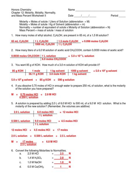 Worksheet Answer Key Molarity Problems Worksheet kidsworksheetfun