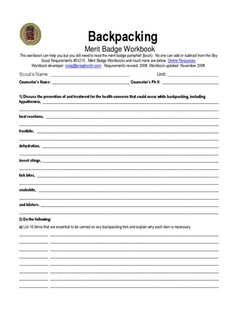 Worksheet Backpacking Badge Merit Answers