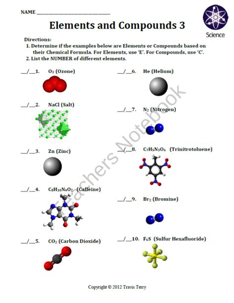 Worksheet Elements and Compounds 3 product from MrTerrysScience on