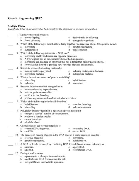 Worksheet Engineering Genetic Answers