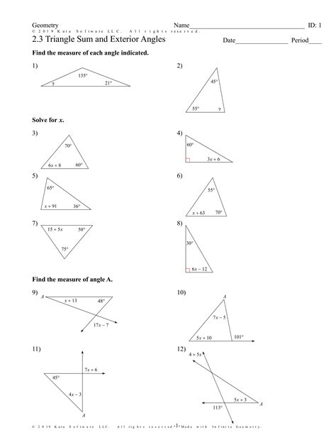 Worksheet Exterior Angle Theorem Worksheet Triangle Sum Theorem Db
