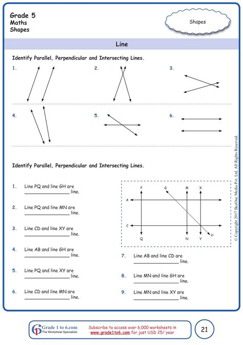 Worksheet Grade 5 Math Line