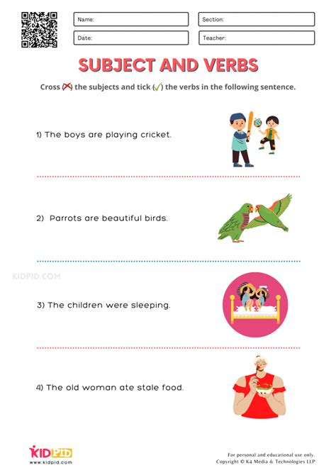 Worksheet Identifying Subject And Verb