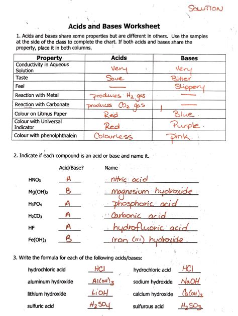 Worksheet Key Answer Acid Base