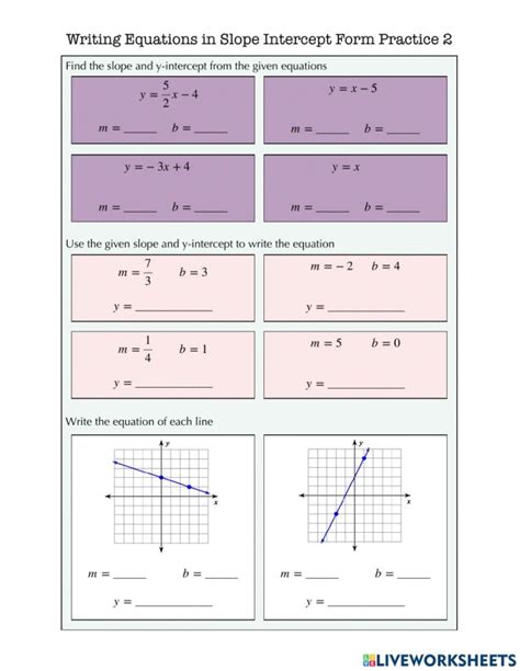 Worksheet Level 2 Writing Linear Equations