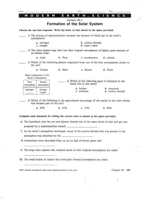 Worksheet Modern Earth Science Answers