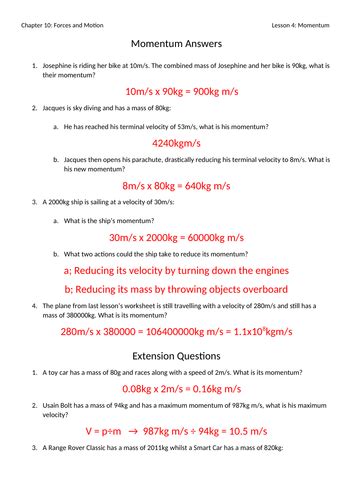 Worksheet Momentum Problems Answers