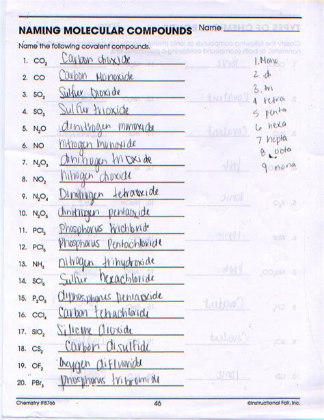 Worksheet Naming Molecular Compounds Answers