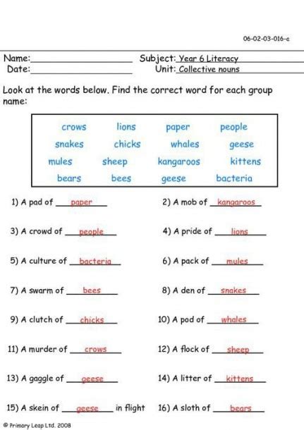 Worksheet Of Collective Noun For Class 5