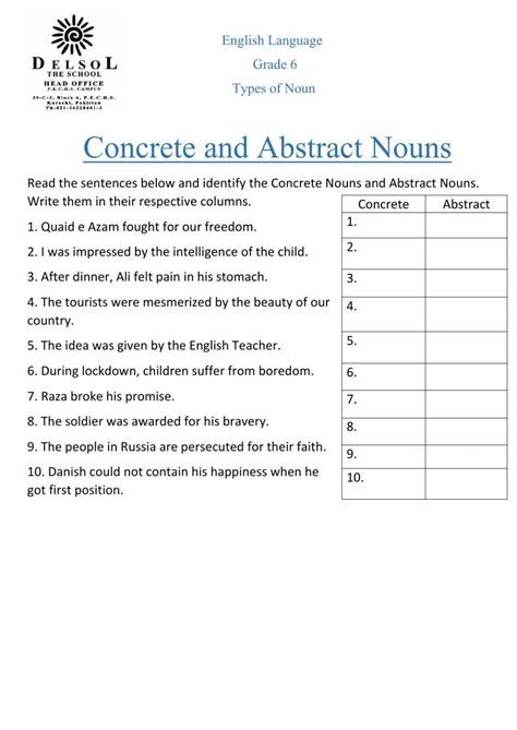 Worksheet On Concrete And Abstract Nouns Worksheets Library
