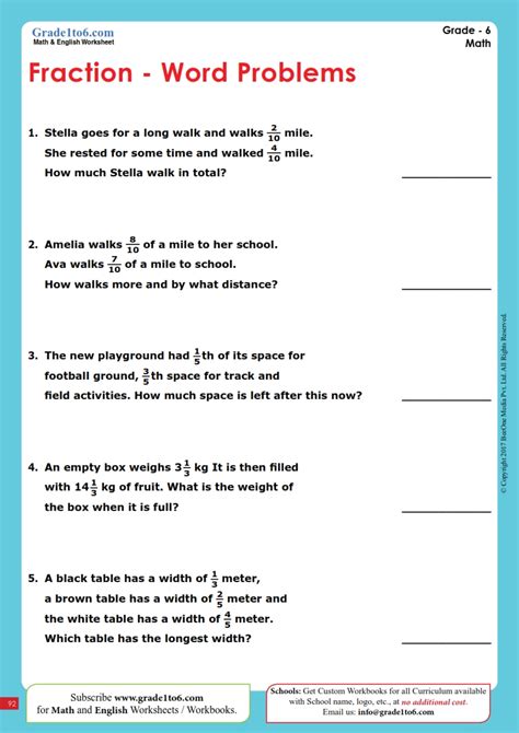 Worksheet On Fraction Word Problems