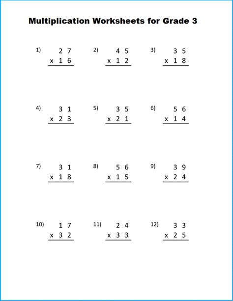 Worksheet On Multiplication For Class 3 Multiplication Worksheets