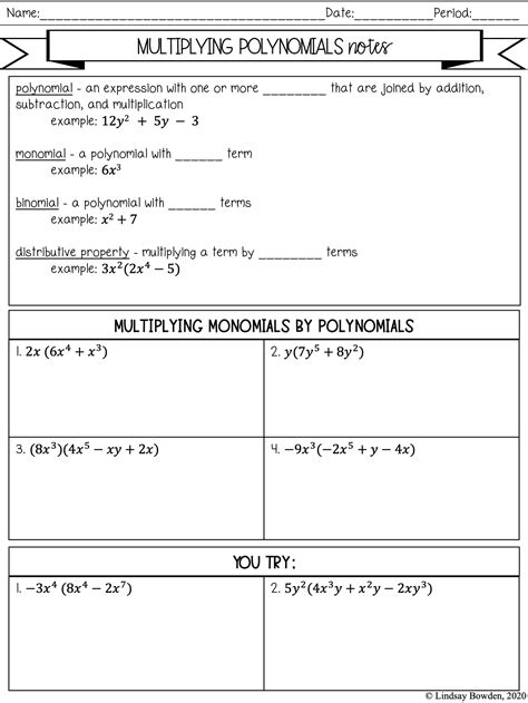 Worksheet On Multiplying Polynomials