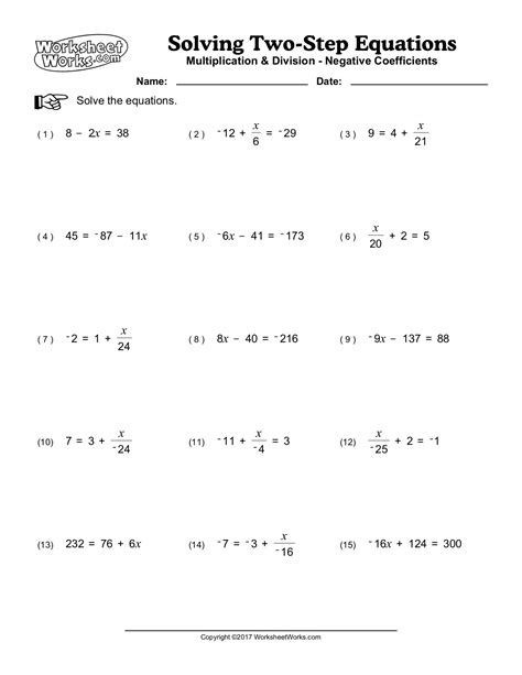 Worksheet On Solving Two Step Equations