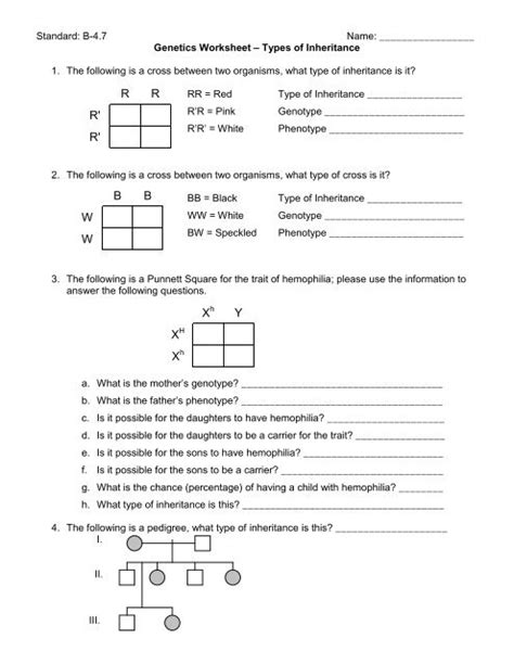Worksheet Patterns Of Textbook Answer Inheritance Key