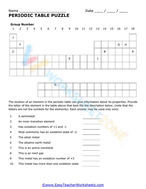 Worksheet Periodic Table Puzzles Worksheet Lesson ideas