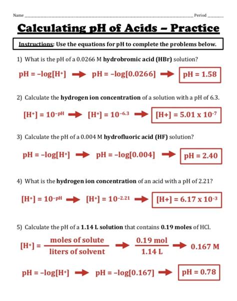 Worksheet Ph Calculations Worksheet Ph Calculations Answers