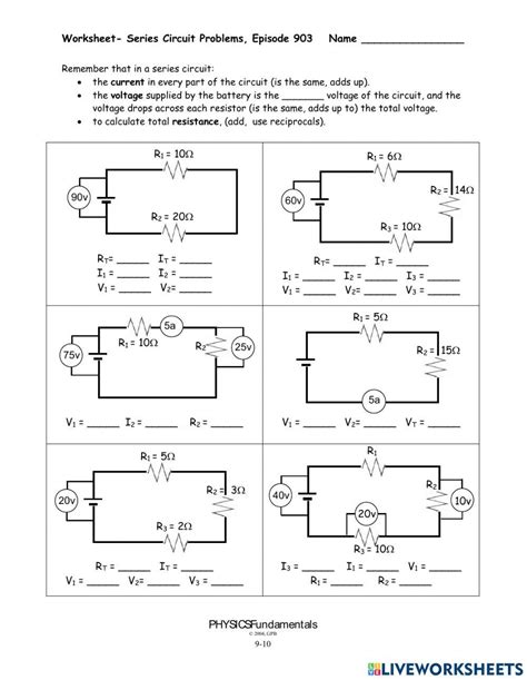 Worksheet Series Circuit Problems Printable Computer Tools