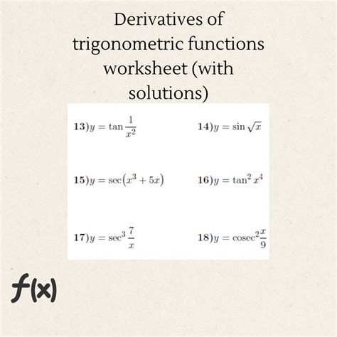 Worksheet Trig Derivatives PDF Sine Trigonometric Functions