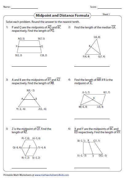 Worksheet Using the Distance Formula to Calculate Quadrilateral