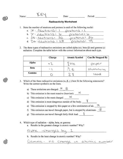 Worksheet With Radioactivity Answers