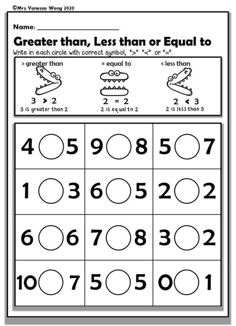 Worksheet from Kindergarten Math Numbers Less Then OR Equal