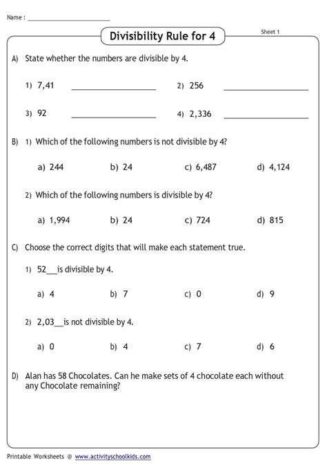 Worksheet on Divisibility Rules Questions on Test of Divisibility