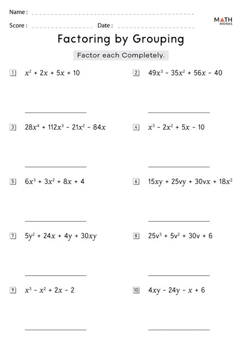 Worksheet on Factoring Techniques in Algebra