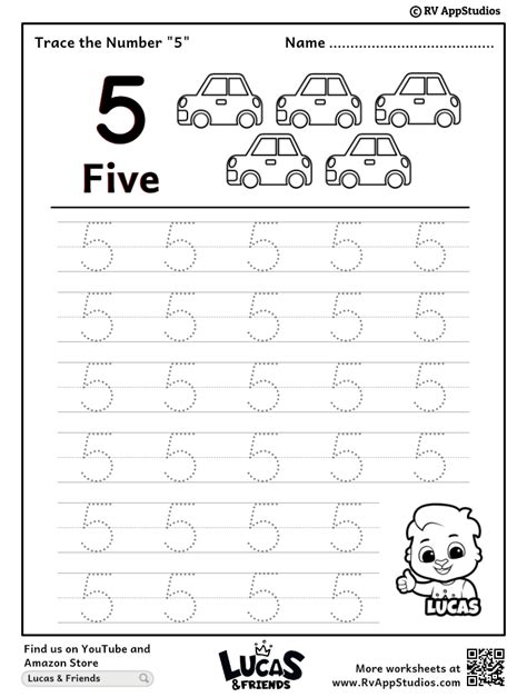 Worksheet on Number 5 Trace and Learn to Write the Number 5