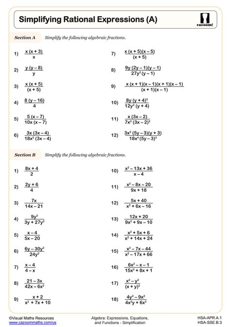 Worksheet on Operations on Rational Algebraic Expressions