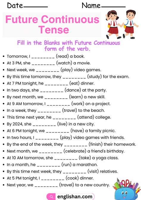 Worksheet on future continuous tense with answers Artofit