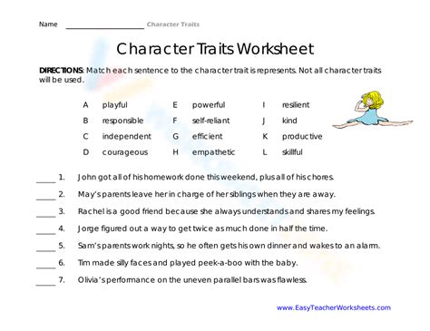 Worksheets For Character Traits