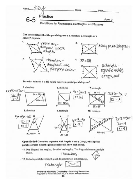 Worksheets Geometry Hall Prentice Answers