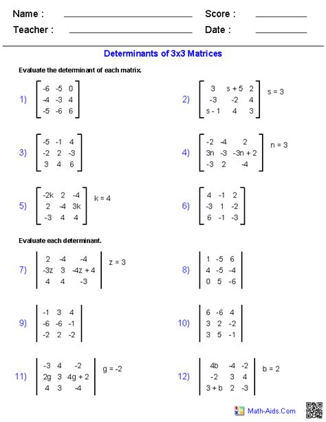Worksheets on matrices and determinants.  These Algebra 2 generators allow you to produc...
