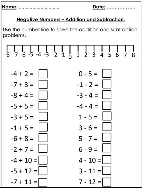 Worksheets with simple problems that introduce negative numbers and