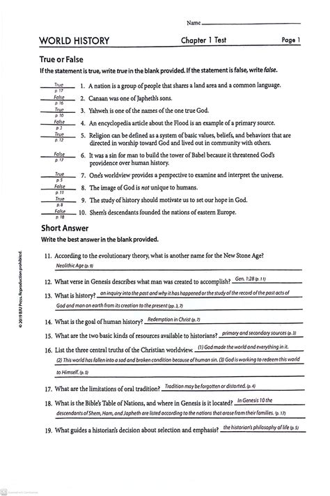 World 19 History Test Chapter