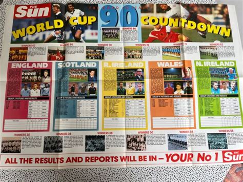 World Cup 1990 Wall Chart Planner The Sun England Unused …