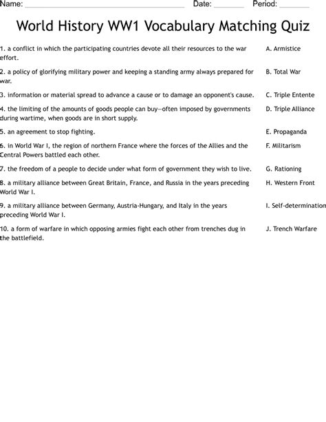 World History Matching Answers