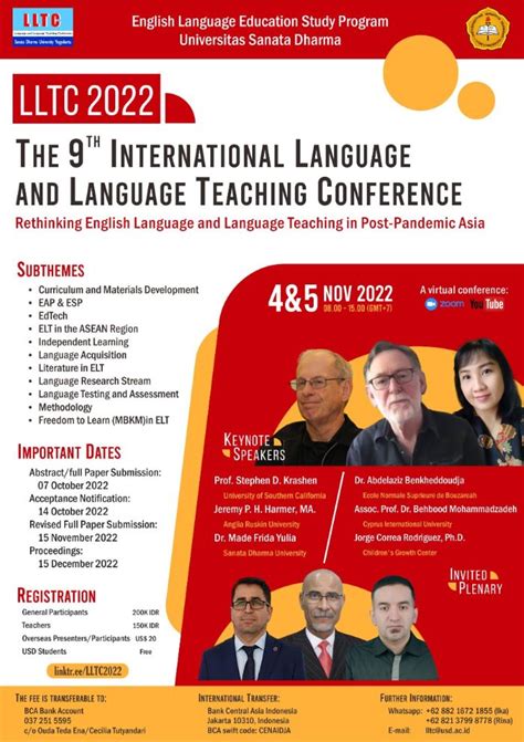 FLT Conference 2024 is a unique and intensive three-day foreign language teacher conference that gathers world-class faculty, researchers, and organizations from across the foreign language teaching science spectrum to explore rapidly developing knowledge and innovations in teaching a foreign language. With engaging series of oral, virtual, and .... 