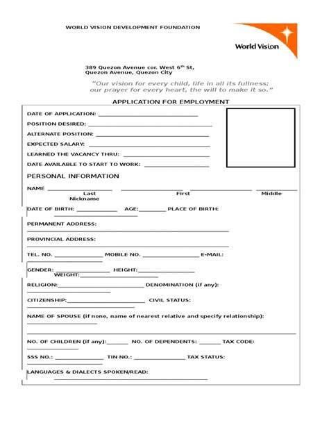 World vision application form pdf.  Save or instantly send your ready ...